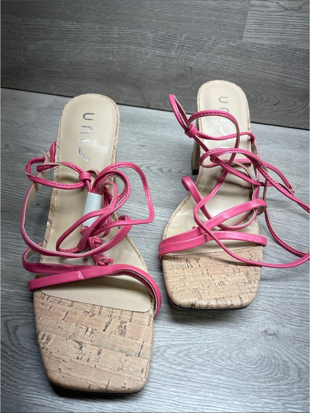 Unisa Pink Cork Strappy Lace-Up Heeled Sandals #1344
